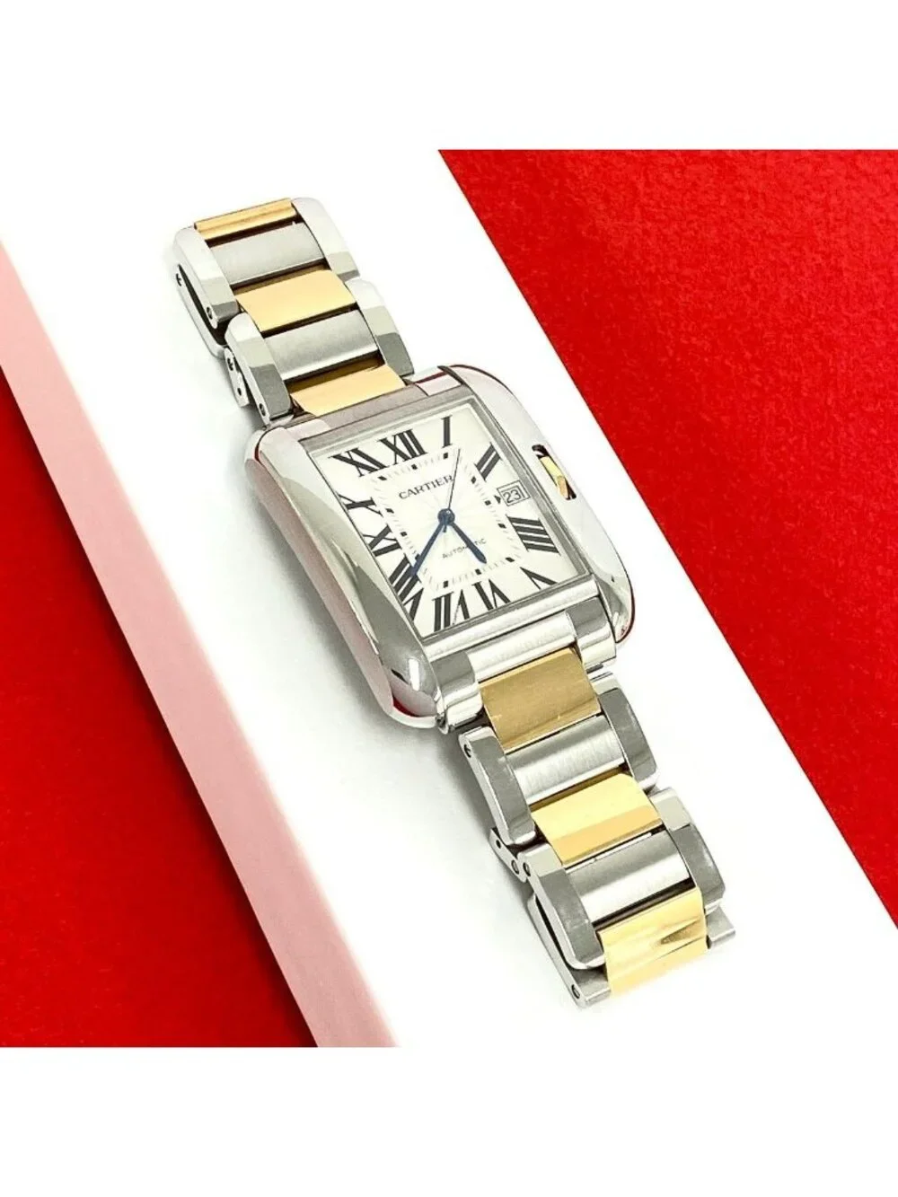 Cartier Tank Anne Gray's XL Stainless Steel Automatic Winding Watch Silver Gold